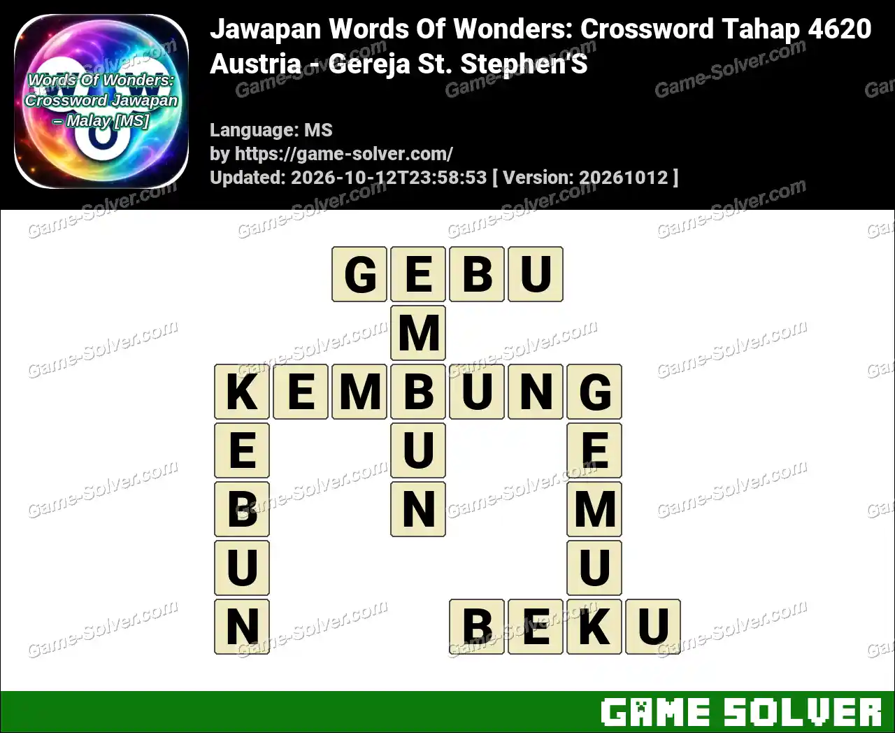 Jawapan Words Of Wonders: Crossword Tahap 4620 – Austria – Gereja St. Stephen’S